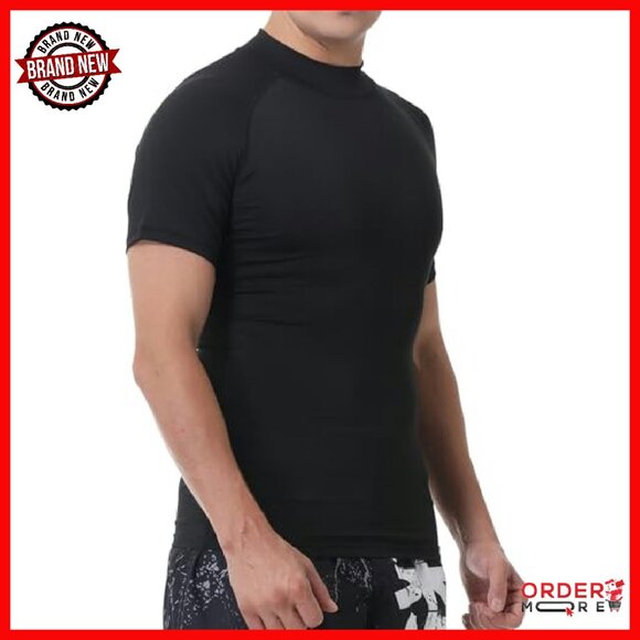 Men's Compression Mock Neck Short Sleeve Athletic Shirt Slim Fit Base Layer - Picture 5 of 8